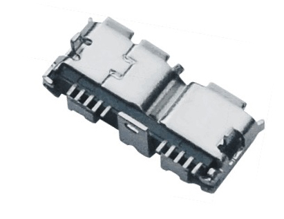 USB 3.0, 10 Position, Receptacle, Surface Mount, Right Angle, Type B, With Thru Hole Mounting Legs on Sides & Center