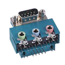 D-Sub/ Audio Connector Combo; 9 Pos.Male over 3 Audio Jacks, PC 99 Colors ( 577C,284C,701C)