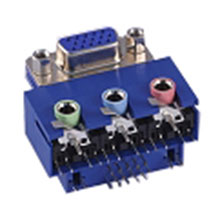 D-Sub/ Audio Connector Combo; 15 Pos.High Density Female over 3 Audio Jacks, PC 99 Colors ( 577C,284C,701C)