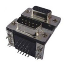 D-Subminiature Connector, Dual Stacked, 9 Position Female Over 9 Position Male, Fork Style Grounding Bracket to PCB