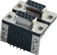 D-Subminiature Connector, Dual Stacked, 9 Position Female Over 9 Position Female
