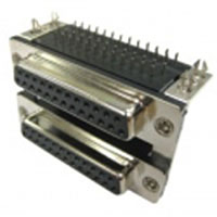 D-Subminiature, Dual Stacked, PCB Mounted, Right Angle, 25 Position Female over 25 Position Female, 2 Boardlocks