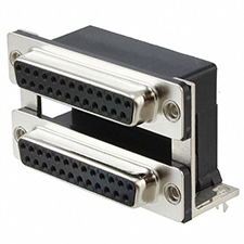 D-Subminiature Connector, Dual Stacked, 25 Position Female Over 25 Position Female, 2 Boardlocks