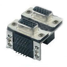 D-Subminiature, Dual Stacked, 15 Position High Density emale Over 15 Position High Density Female, 15.88 or 19.05 between Connectors, Fork Style Ground Bracket to PCB