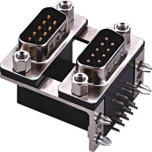 D-Subminiature Connector, Dual Stacked, 9 Position Male Over 9 Position Male