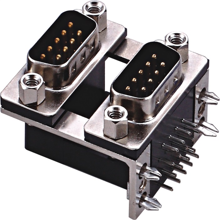D-Subminiature Connector, Dual Stacked, 9 Position Male Over 9 Position Male
