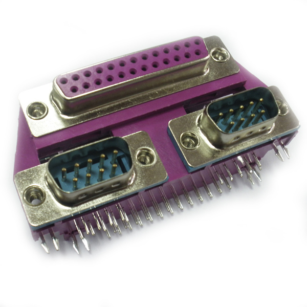 D-Subminiature Connector, Dual Stacked, DB25F Top, DB9M & DB9M Bottom, w/PC99 Color, Offset Boardlocks