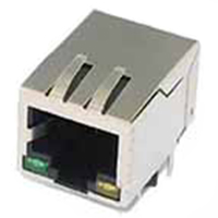 Modular Jack, Single Port RJ45, Shielded, Side Entry, PCB Shield Peg 3.05mm, Inline LED's