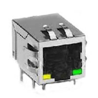 RJ45 Jack, w/LED, w/Transformer, Single Port, Shielded, PCB Shield PEG 3.05mm, In Line LEDs