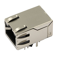 RJ45 Jack, Side Entry, Gigabit Ethernet, Thru Hole PCB, Shielded, EMI Tabs on Top & Sides