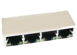 RJ45 Jack, Tab Down, w/ Transformer, w/ LED's, 4 Port, Shielded, PCB Shielded Peg 3.05mm