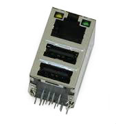 Modular Jack, RJ45, With USB Port, Shielded, Side Entry, Stacked, With Transformer Type 2, With LED