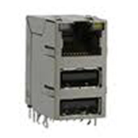 Modular Jack, RJ45 Over (2) USB, Shielded, With Transformer Type TE, Gigabit Ethernet, With LEDs