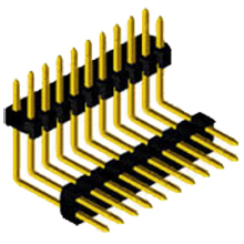 Unshrouded Male Header, 1.27mm Pitch, Through Hole, Double Row, Right Angle, Double Insulator, 2 Insulators On 2 Planes