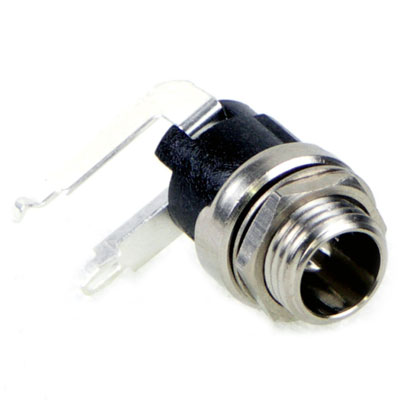 DC Power Jack, Right Angle, PCB Mount, All Metal, w/Threads, 2.0, 2.5mm Pin Diameter