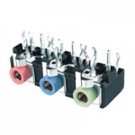 Stereo, Earphone, Audio Jack, 3.5mm, Horizontal (3) Stack, Shielded, Kinked Tab, 11.0mm, Pantone Color (577C-284C-701C)