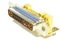 Combo Coax + Signal D-Sub Connector, Right Angle PCB Mount, Female Signal, Female Coax Contact