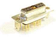 Combo Coax + Signal D-Sub Connector, Vertical Mount, Female Signal, Male Coax Contact