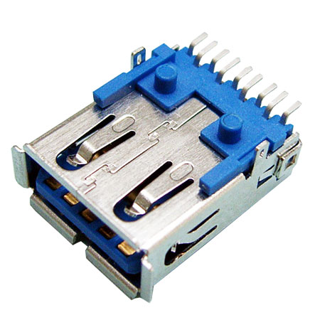 USB 3.0 Connector, A Type, Female, 9 Position, Surface Mount, Closed Back, Straight PCB Retention Tail