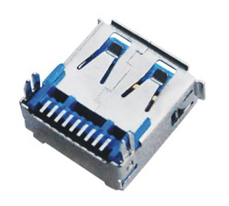 USB 3.0 Connector, A Type, Female, 9 Position, Blue Insulator, PCB Fork Locks, SMT 14.45mm Body Length
