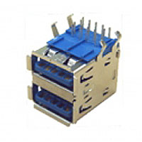USB 3.0 Connector, Type A, Female, 18 Position, Dual Port,  Blue Insulator