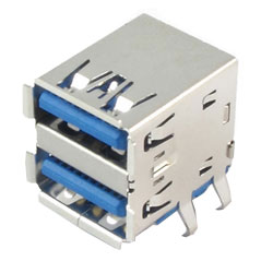 USB 3.0 Connector, A Type, Female, 18 Position, Dual Port, Blue Insulator