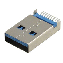 USB 3.0 Connector, Male Plug, 9 Position, Right Angle,  Surface Mount, 3.2mm Offset, Without Mounting Peg