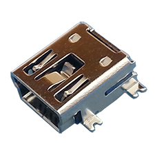 Mini USB Receptacle, 5 Position, Mid Mount with Surface Mount Shell Legs