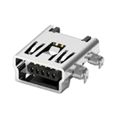 Mini USB Receptacle, 5 Position, Mid Mount with Thru Hole Shell Legs
