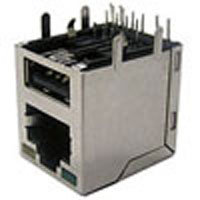 Combo Jack; RJ45 and (1) USB, Shielded, With LEDs, w/out EMI Tabs