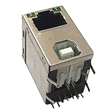 Combo Jack, RJ45, w/ Single USB 2.0 Type B, Shielded, w/ LEDs, No EMI Tabs
