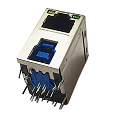 Combo Jack, RJ45, w/ Single USB 2.0 Type B, Shielded, w/ LEDs, No EMI Tabs